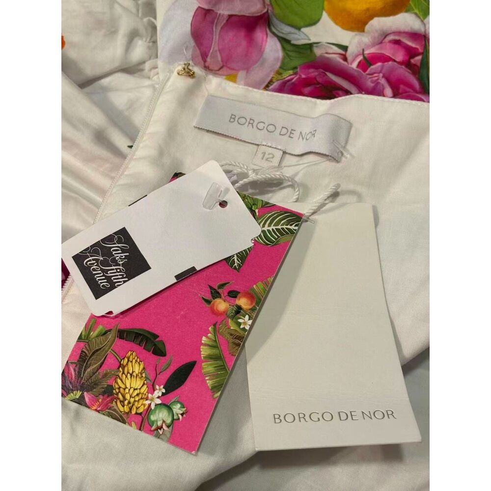 NWT. $1K BORGO DE NOR Pink Juliet Floral Print Off-shoulder Dress SZ 12 white - Picture 11 of 12